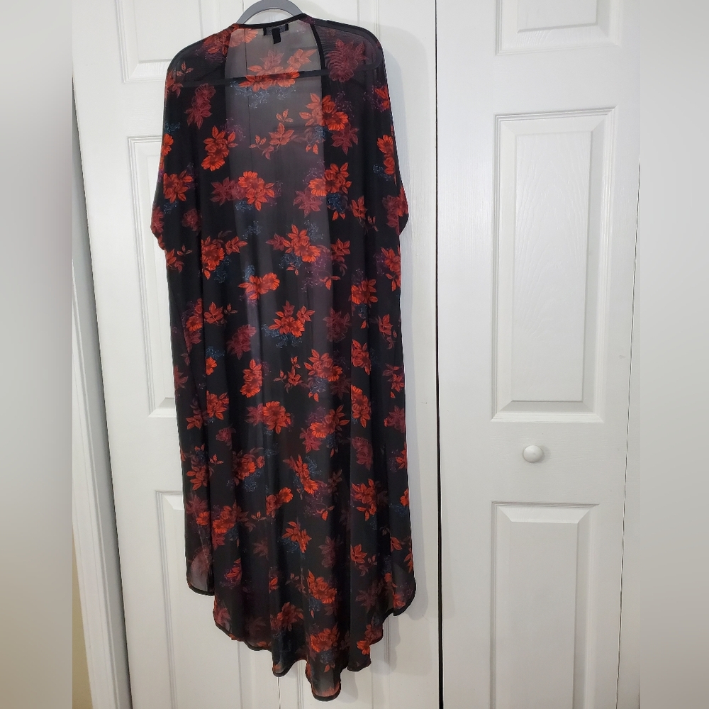 Torrid Curve Full Length Kimono Long Duster 1/2X Black Fall Floral Sheer Chiffon - Picture 7 of 11